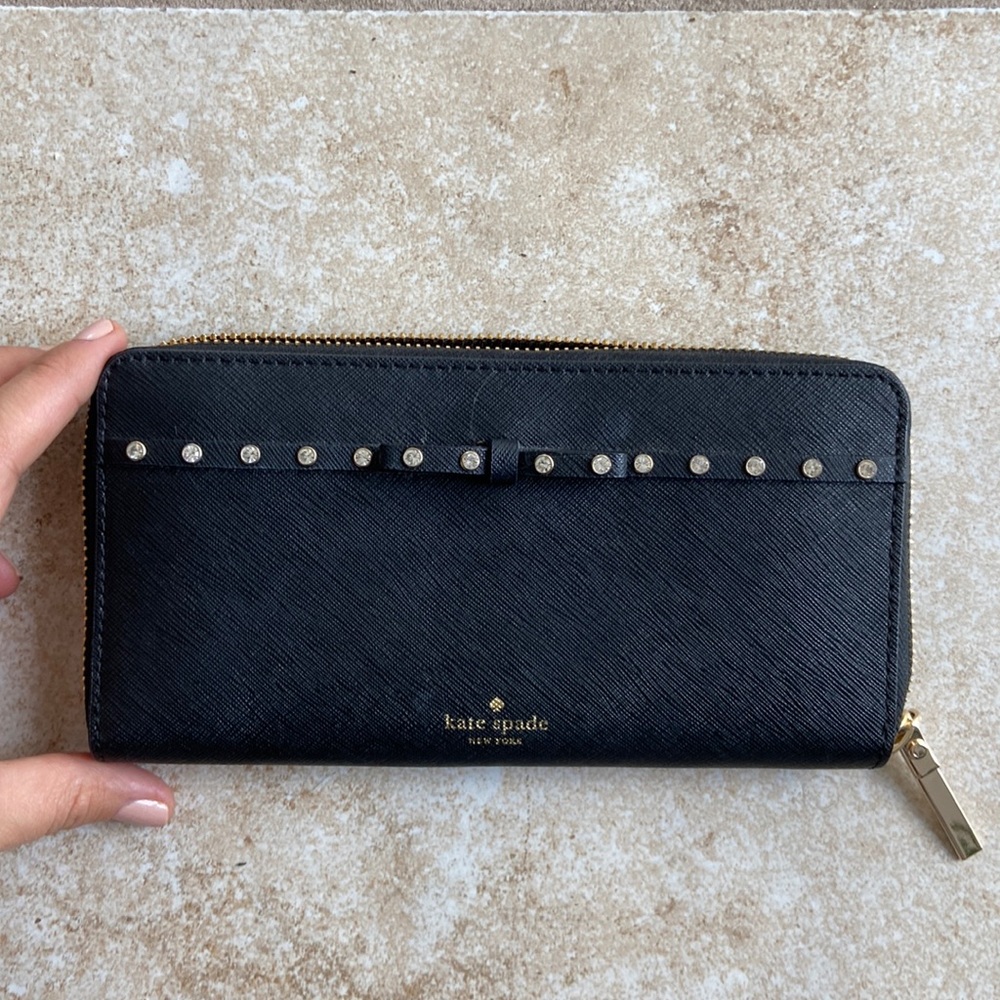 Kate Spade black rhinestone and bow wallet